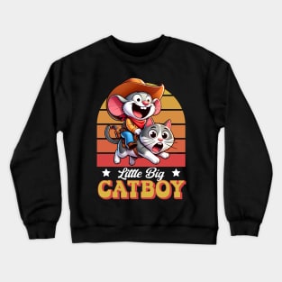 Cartoon Cowboy Mouse Riding on Cat - Little Big Catboy Crewneck Sweatshirt